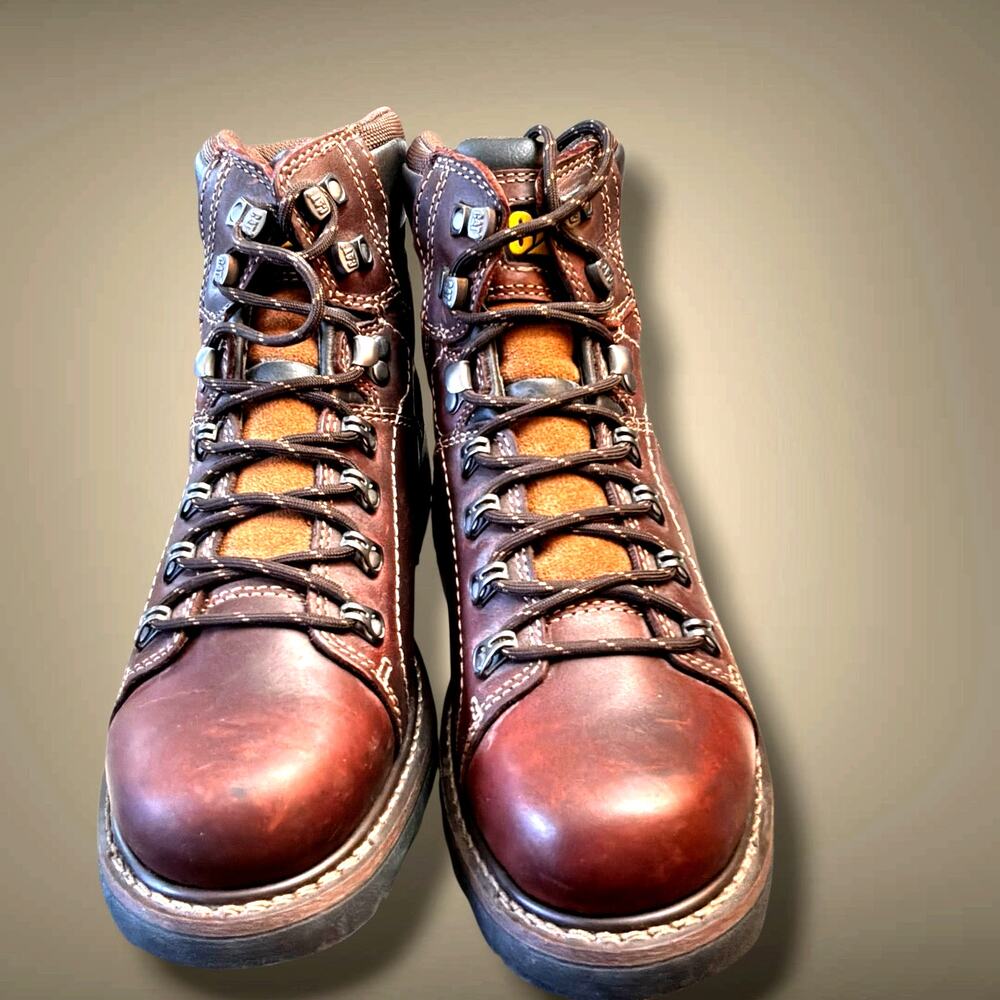 MEN'S 9.5 CATERPILLAR Brown Leather Electrical Hazard Soft Toe Work Boots EUC